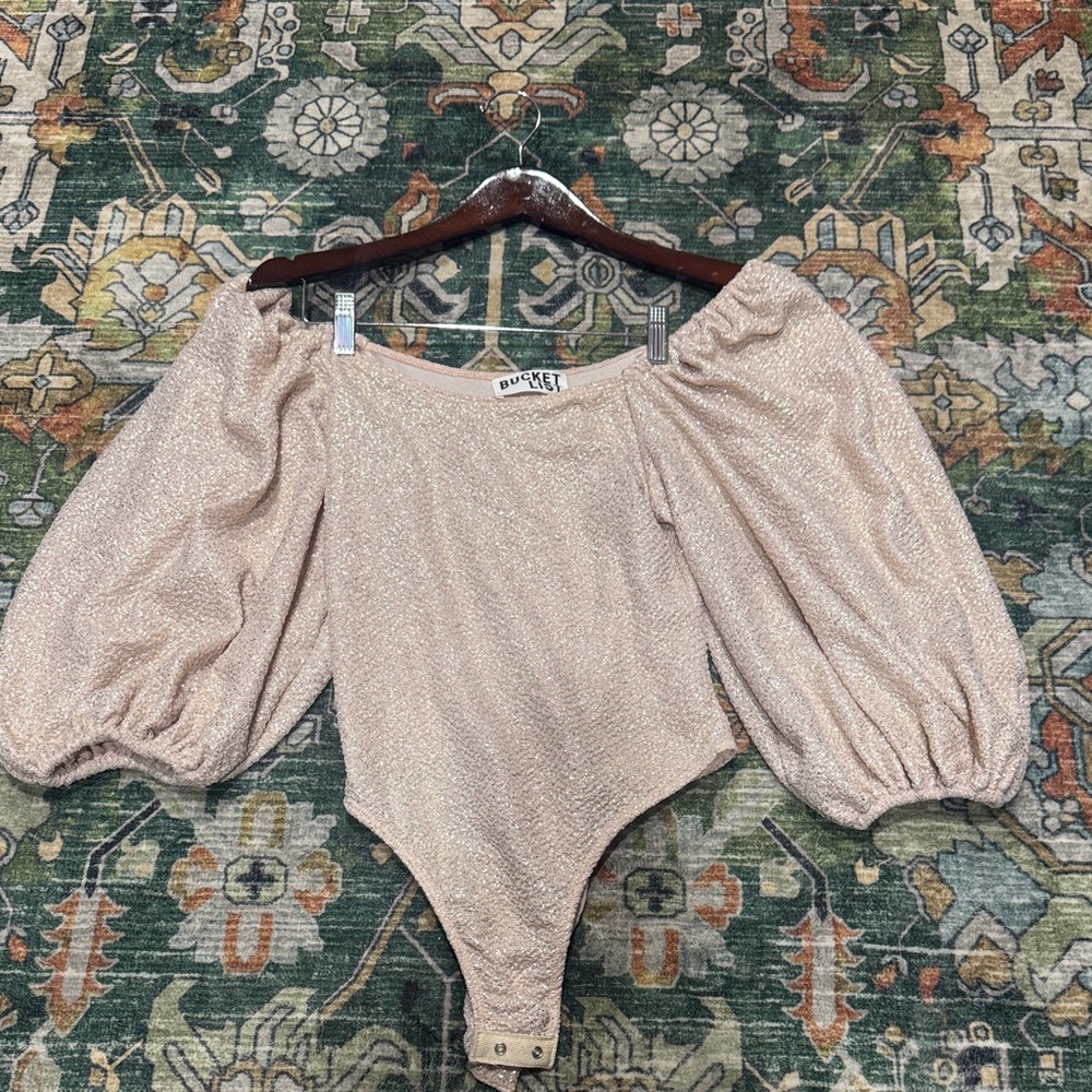 BUCKETLIST Shimmering Cream Off-Shoulder Top